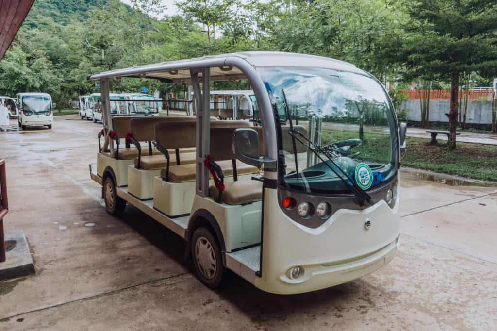 The electric bus that takes you to the waterfall