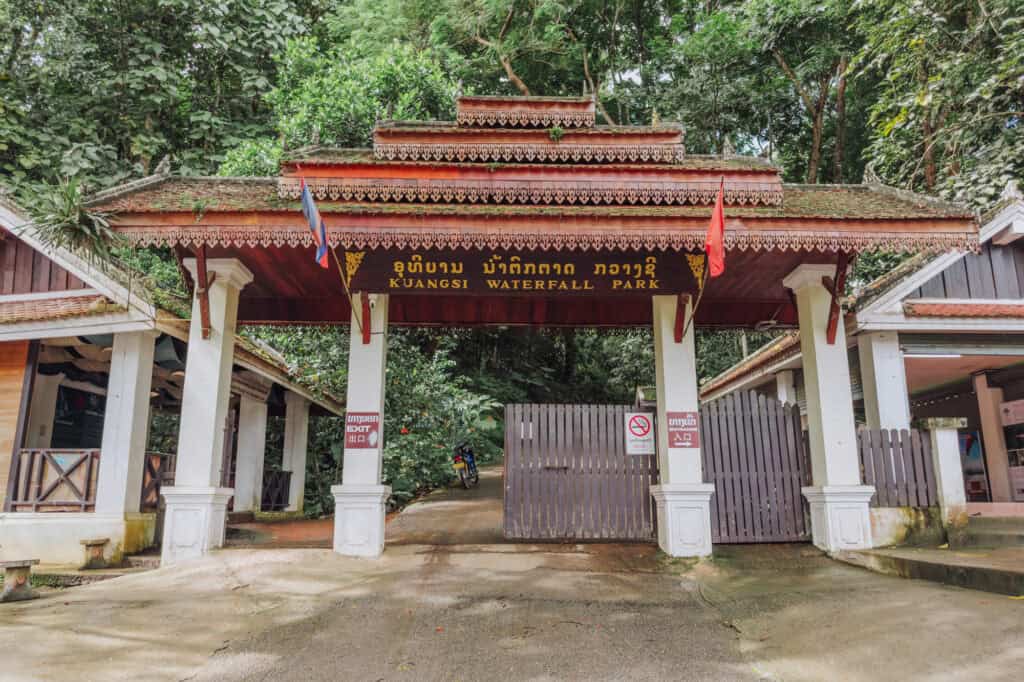 The entrance to the Kuang Si Waterfall Park