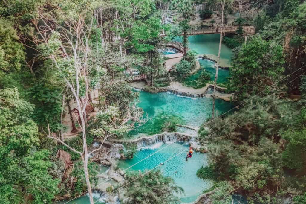 The blue waterfalls near Luang Prabang