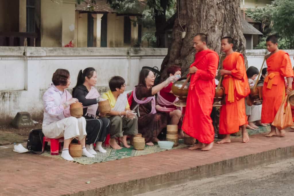 Tha Ahms ceremony with Monks, each morning in Laos