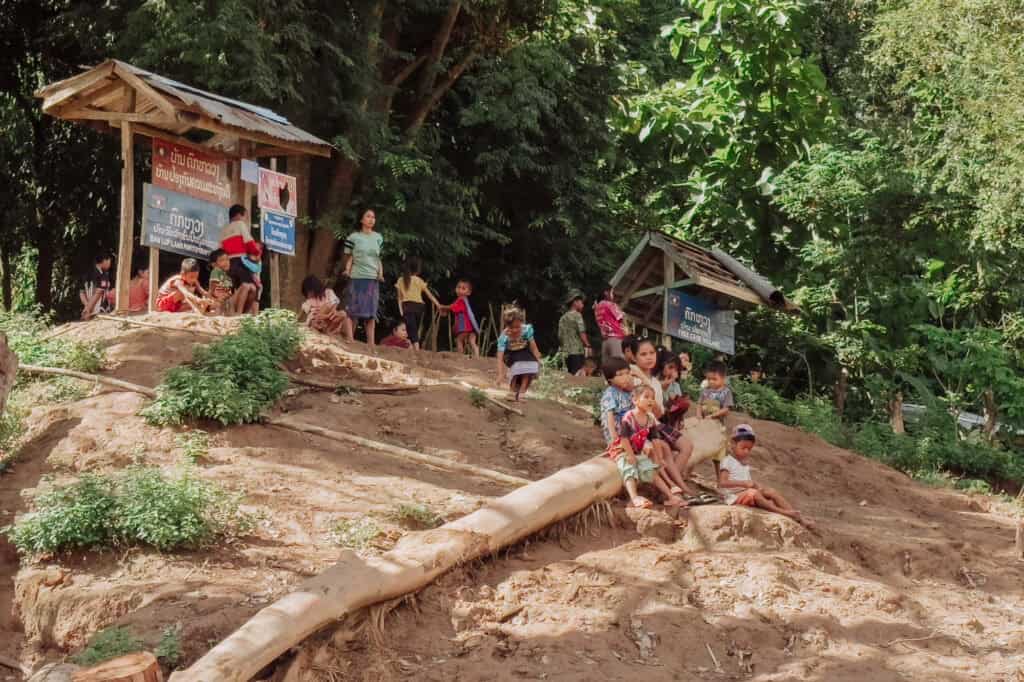 People in a village along the Mekong in Laos