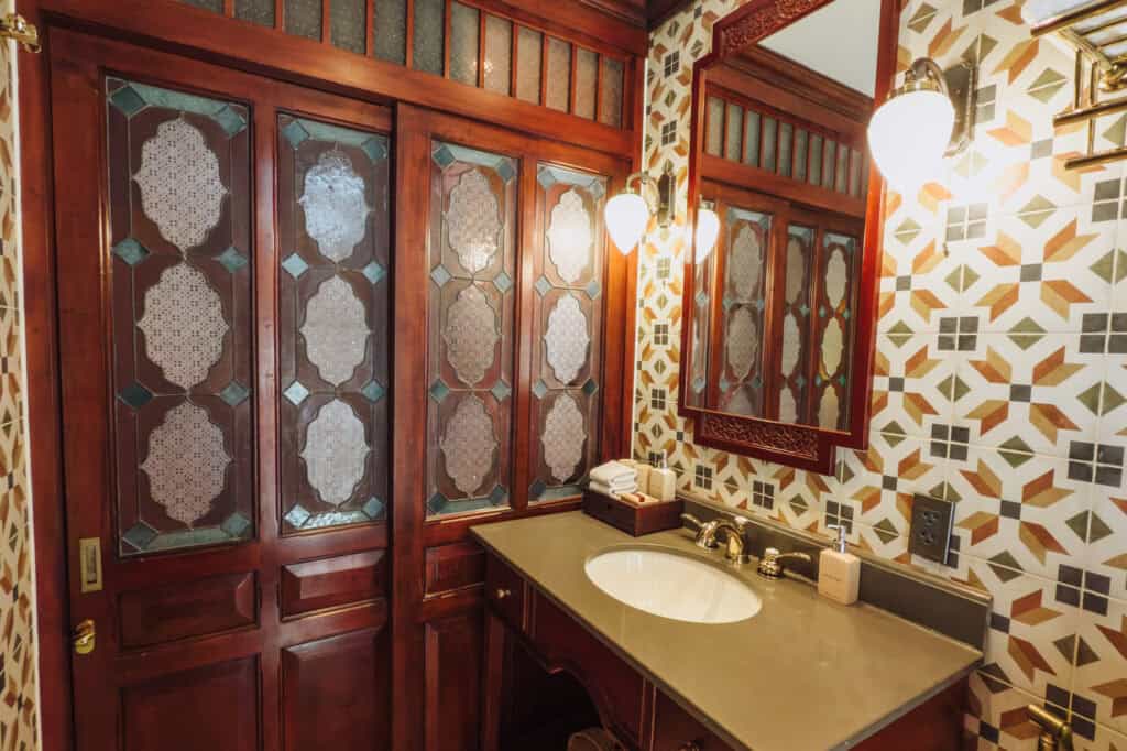 A bathroom in one of the cabins on the Mekong River boat