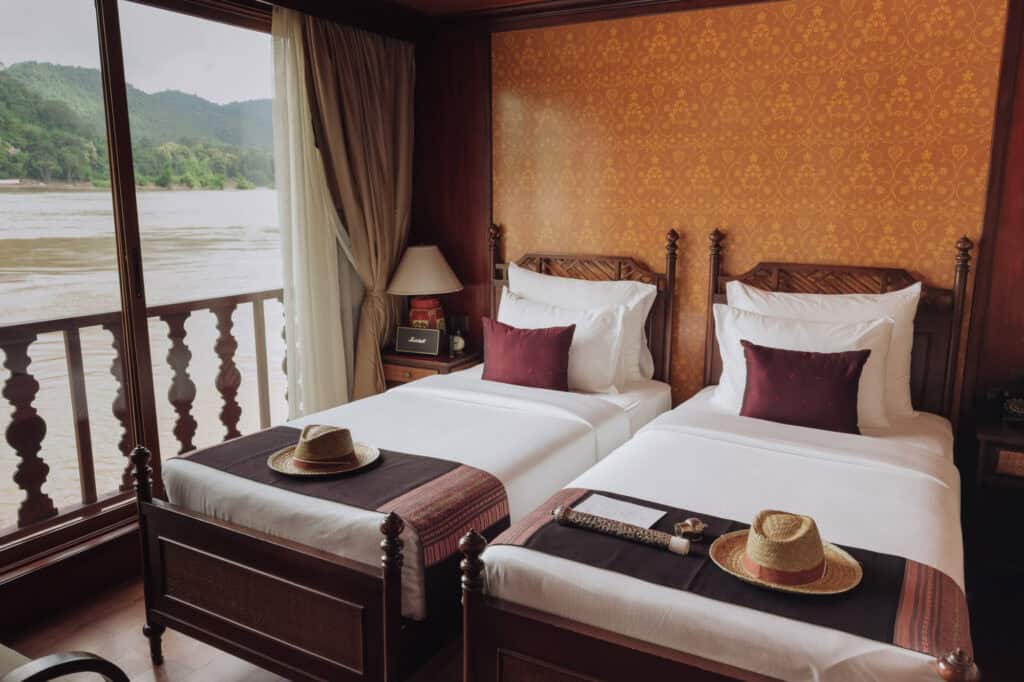A deluxe cabin on the Mekong River cruise ship