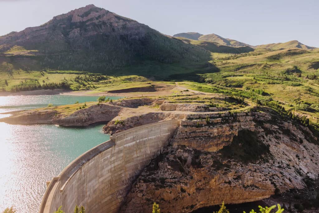 An aerial drone view of Swift Dam in Montana
