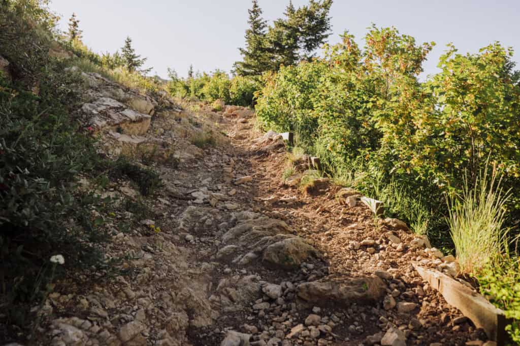 A rock and dirt hiking trail in Central Montana