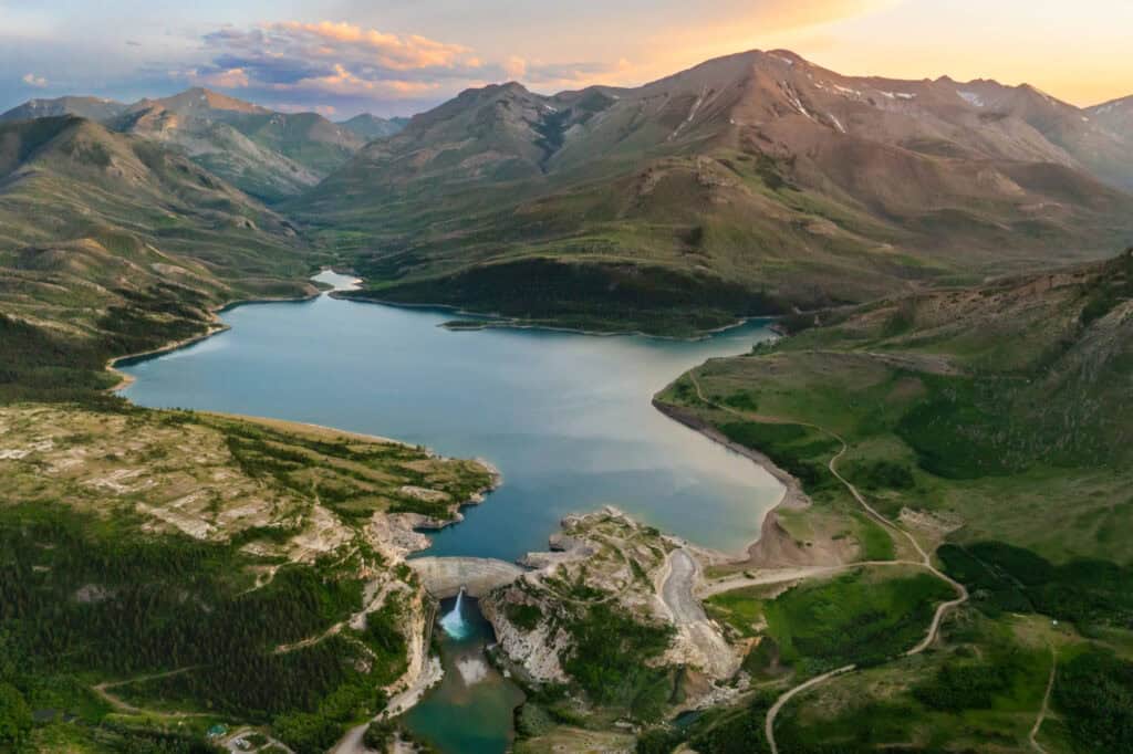A beautiful view of Swift Dam and Reservoir, which is similar to Glacier National Park in Montana