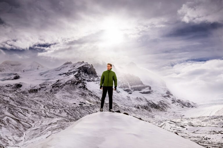 Jared Dillingham hiking to the Athabasca Glacier in the Columbia Icefield in Calgary