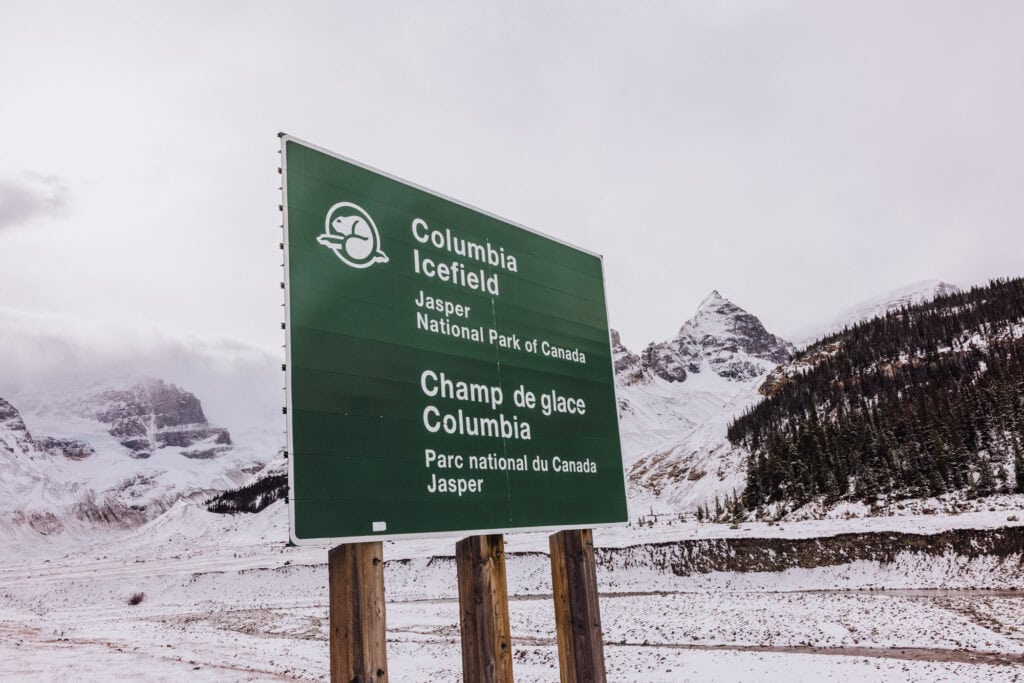 A sign for the Columbia Icefields in Calgary