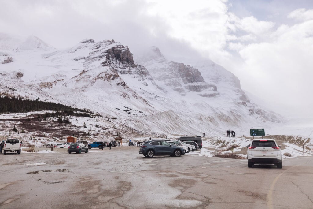 Parking at the Columbia Icefields for the Athabasca Glacier hike