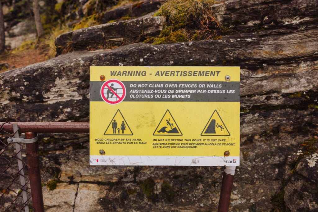 Warning at the waterfall