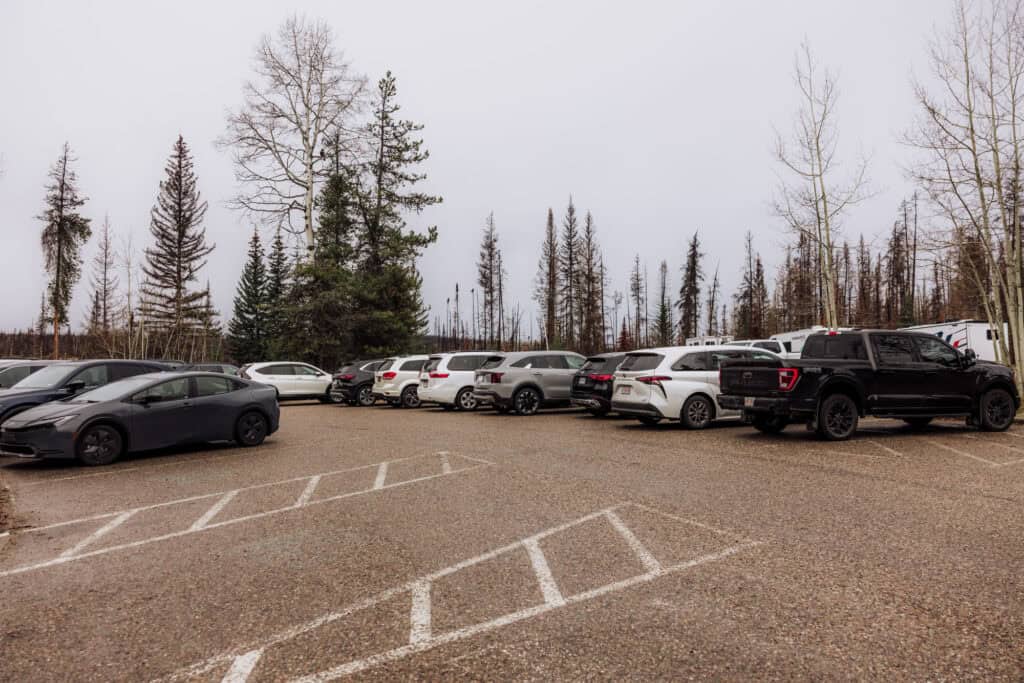 The parking lot at Athabasca Falls