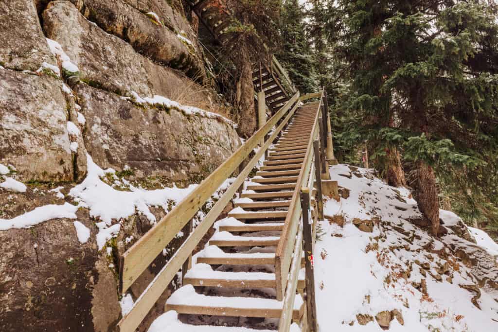 The stairs up to the Lake Agnes Teahouse