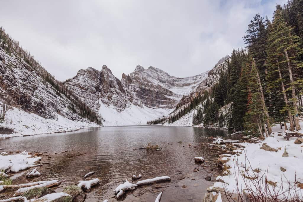 Lake Agnes with snow