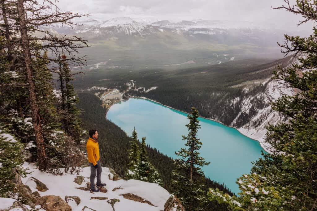 Jared Dillingham at the top of the Big Beehive Hike, overlooking Lake Louise