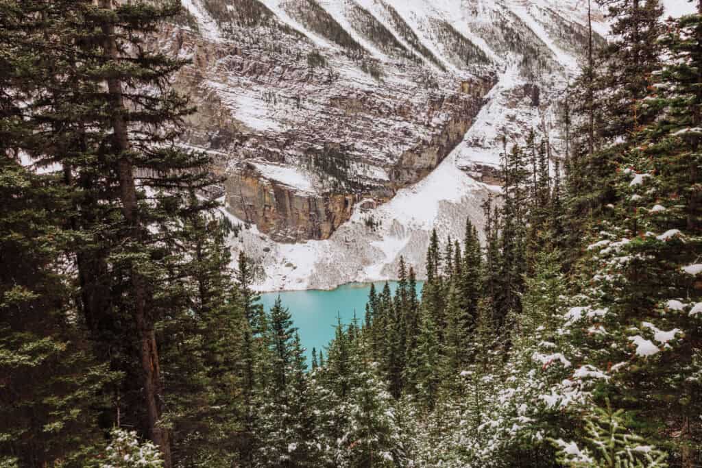 A view from the Big Beehive Trail with snow
