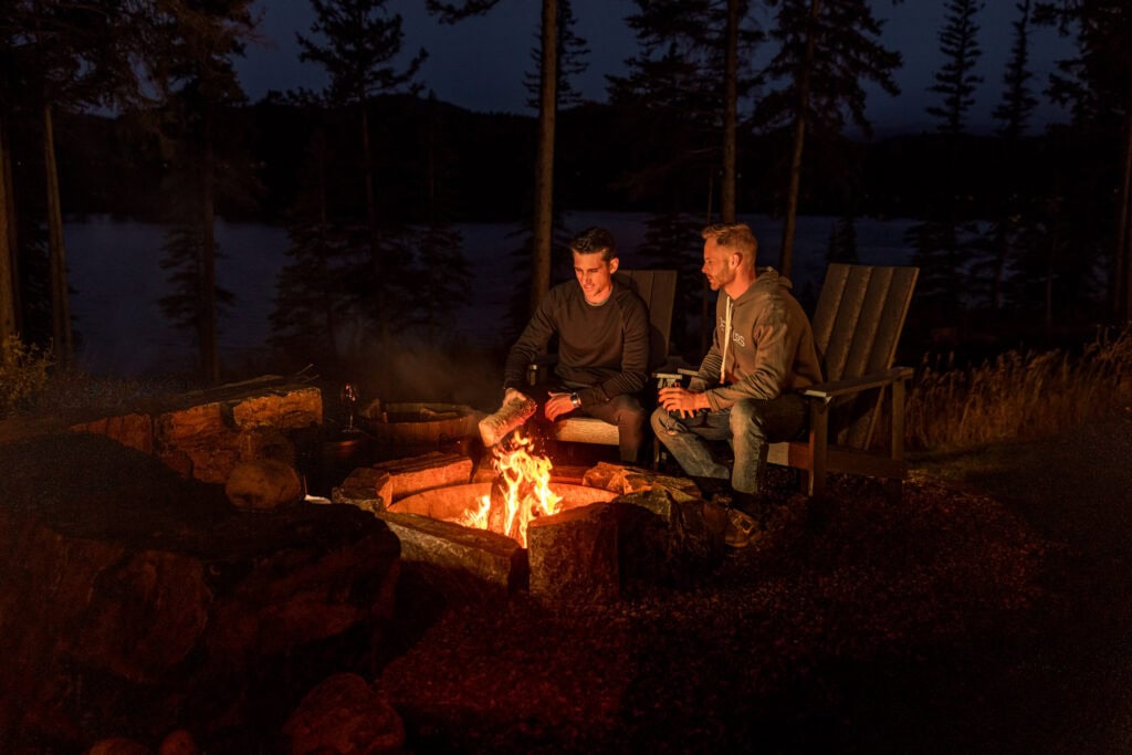 A bonfire by the lake at the Fairmont Jasper Park Lodge
