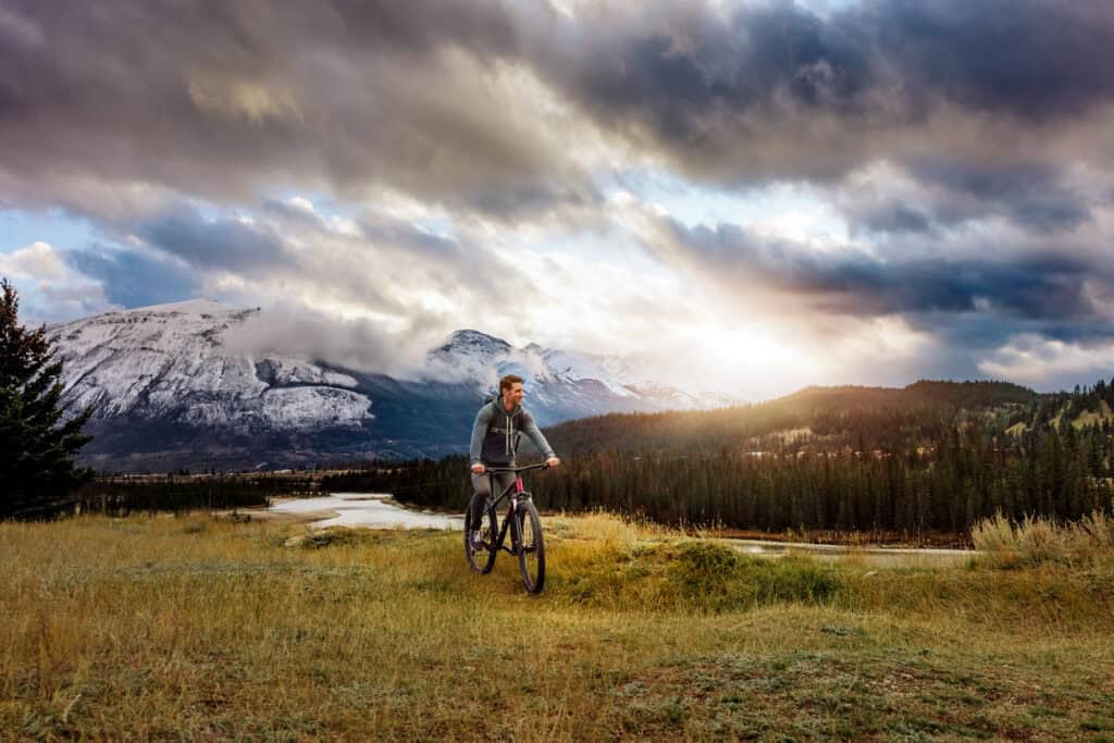 Jared Dillingham biking in Jasper National Park in October