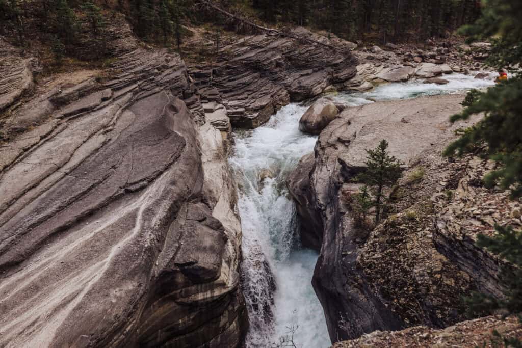 The river rushing through the gorge in Jasper