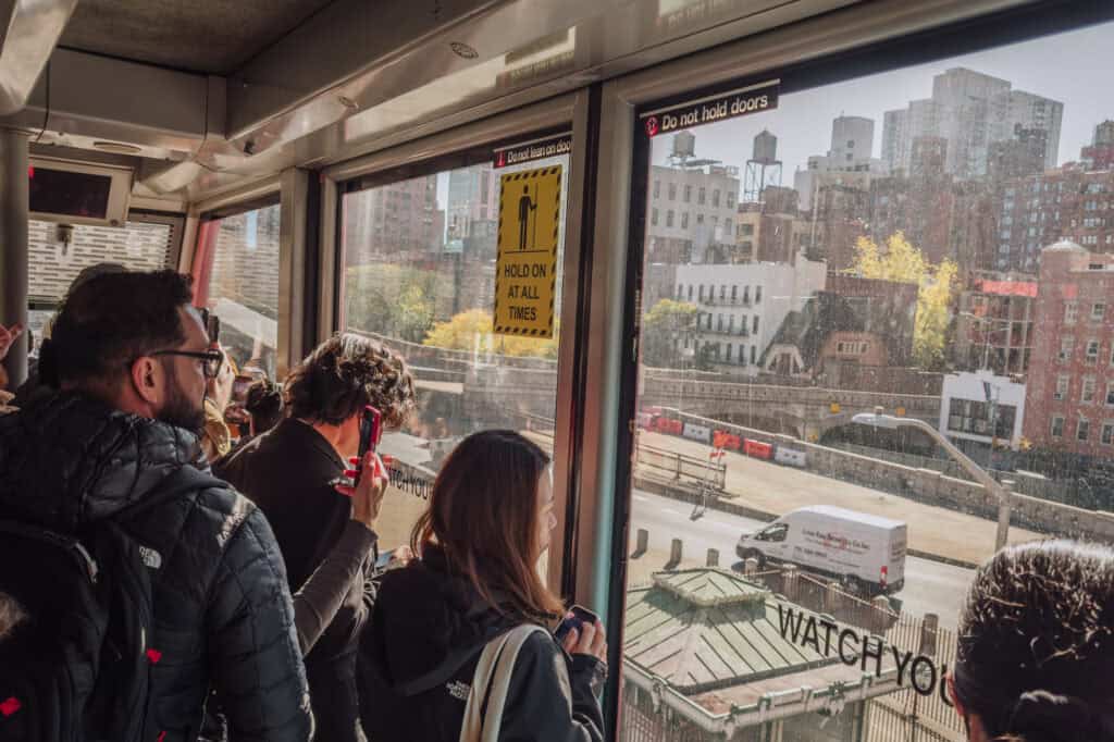 Inside one of the Roosevelt Island Tramway cars