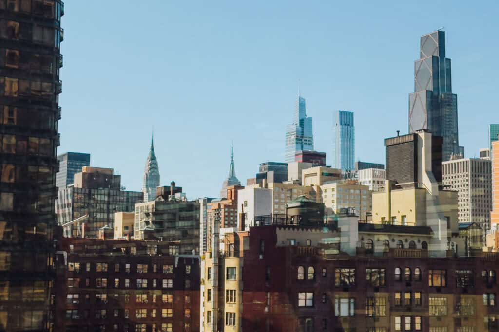 A view of the NYC skyline from the Roosevelt Island Tram