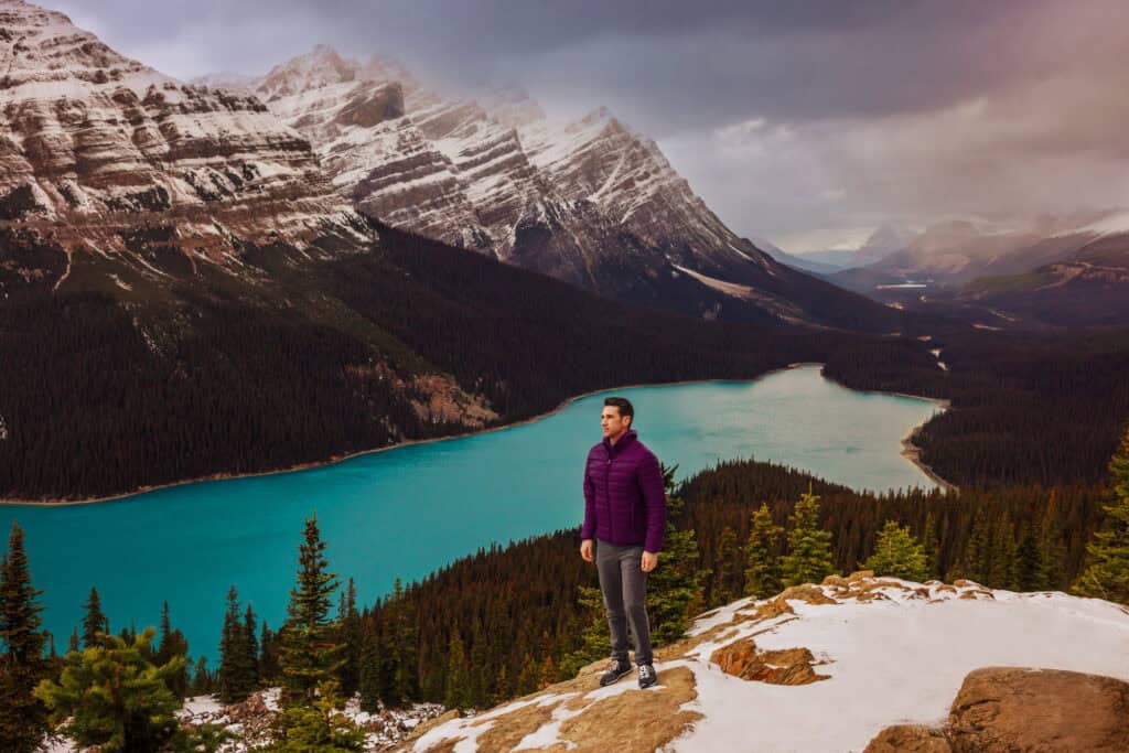 Jared Dillingham at Peyto Lake, which is famously shaped like a wolf