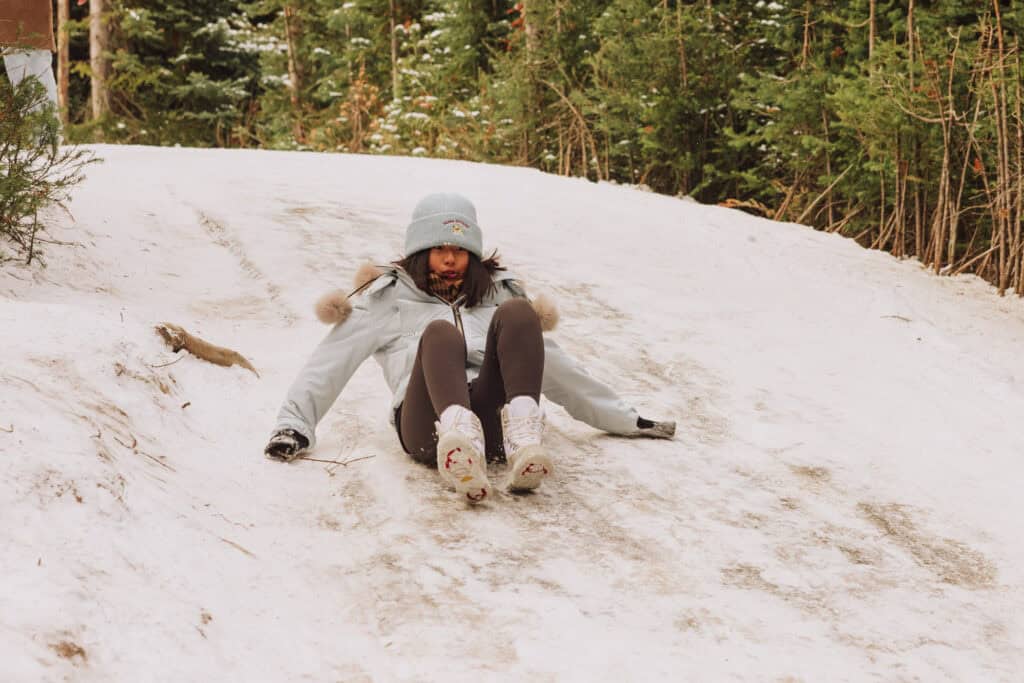 Sliding down a hiking trail