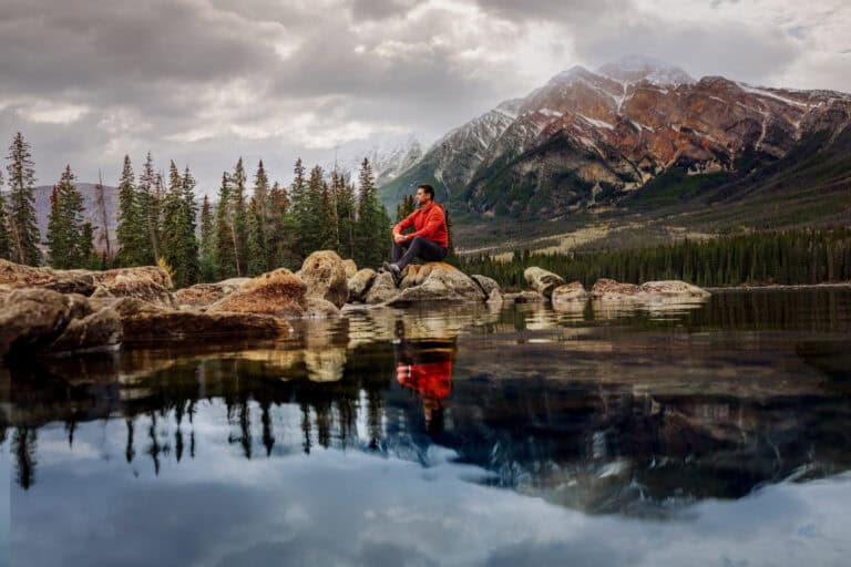 Jared Dillingham at Pyramid Lake near Jasper, Alberta in October