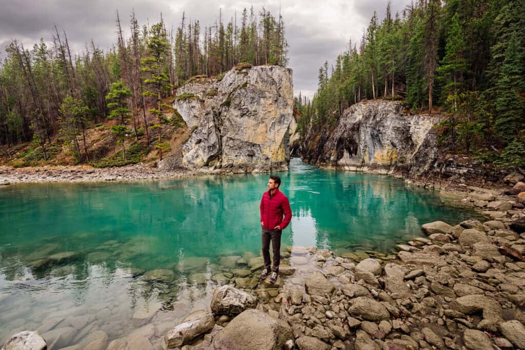 Jared Dillingham below Sunwapta Falls in Jasper National Park