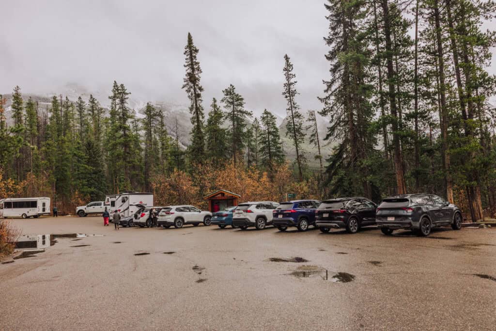 The parking lot at Sunwapta Falls, off the Icefields Parkway