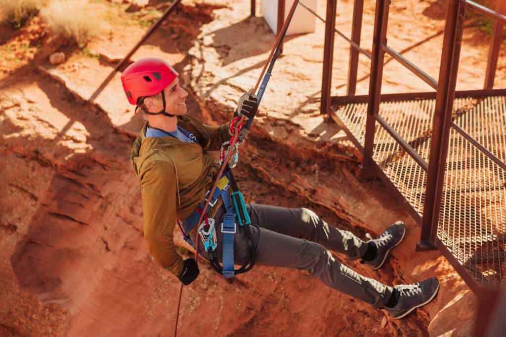 Jared Dillingham rappelling at Antelope Ridge Adventure Park
