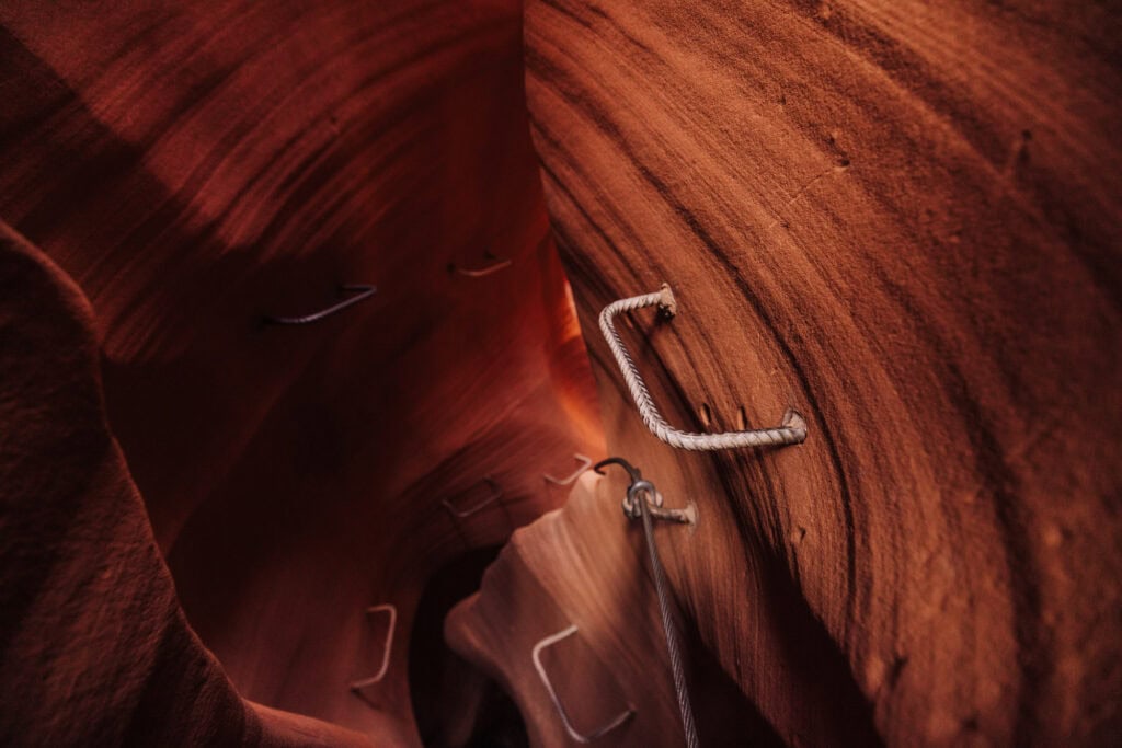 The climbing rungs in the via ferrata in Antelope Canyon