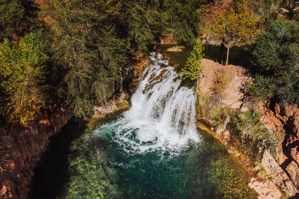 An aerial drone view of Fossil Creek in Arizona