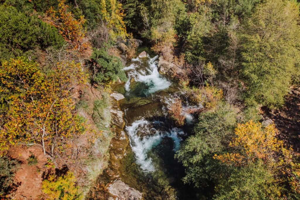 An aerial drone view of Fossil Creek