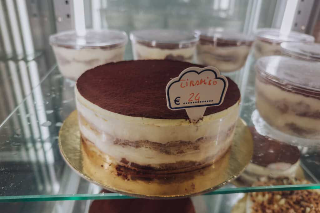 A tiramisu cake served in Venice, Italy