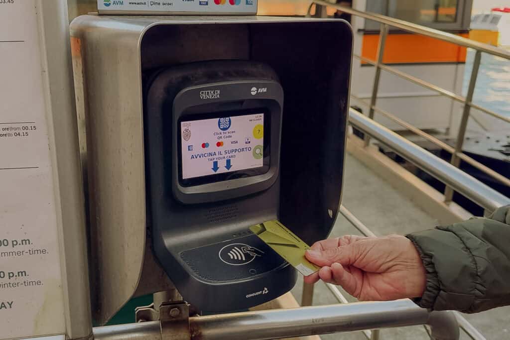 Paying for a water taxi or ferry on the Vaporetto in Venice is easy