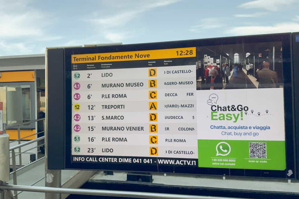 The Venice water taxi Vaporetto sign at the dock