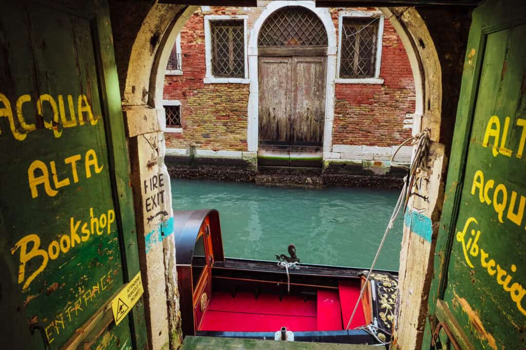 The canal entrance to Acqua Alta in Venice