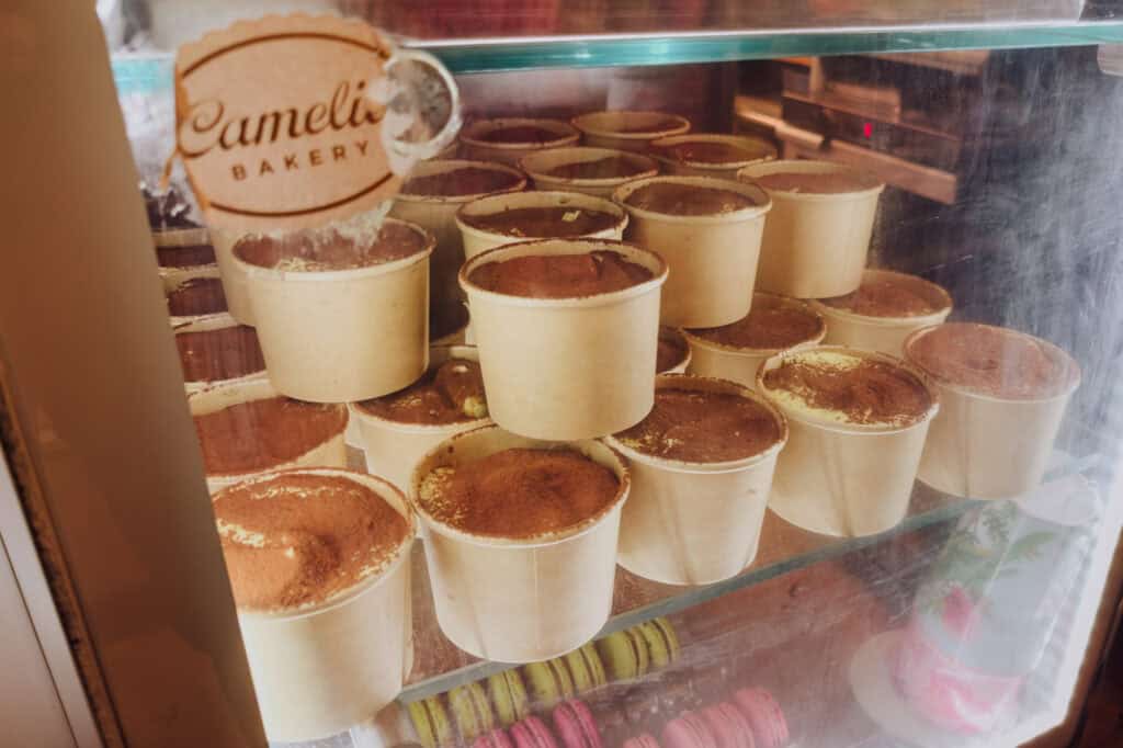 Tiramisu cups served at La Camelia Bakery in Treviso