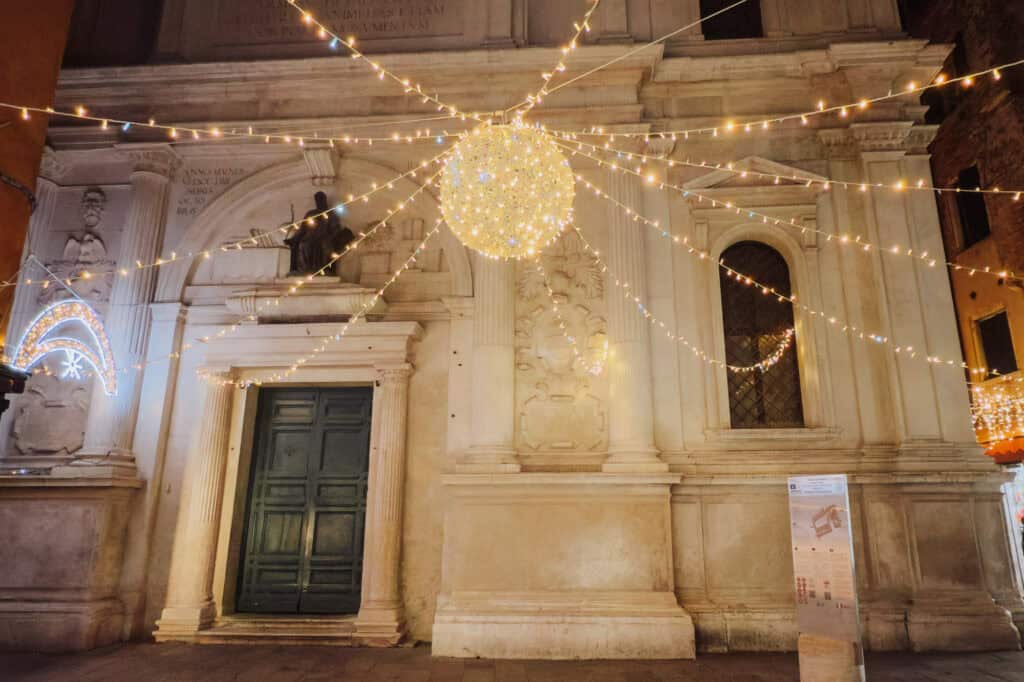 Winter in Venice means the streets are lit with Christmas lights