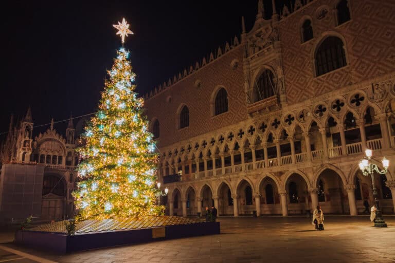 Christmas tree in Saint Mark's Square (Piazza San Marco) in Venice Italy