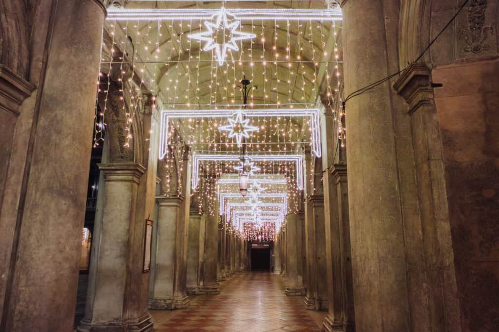 Christmas lights on the streets of Venice in December