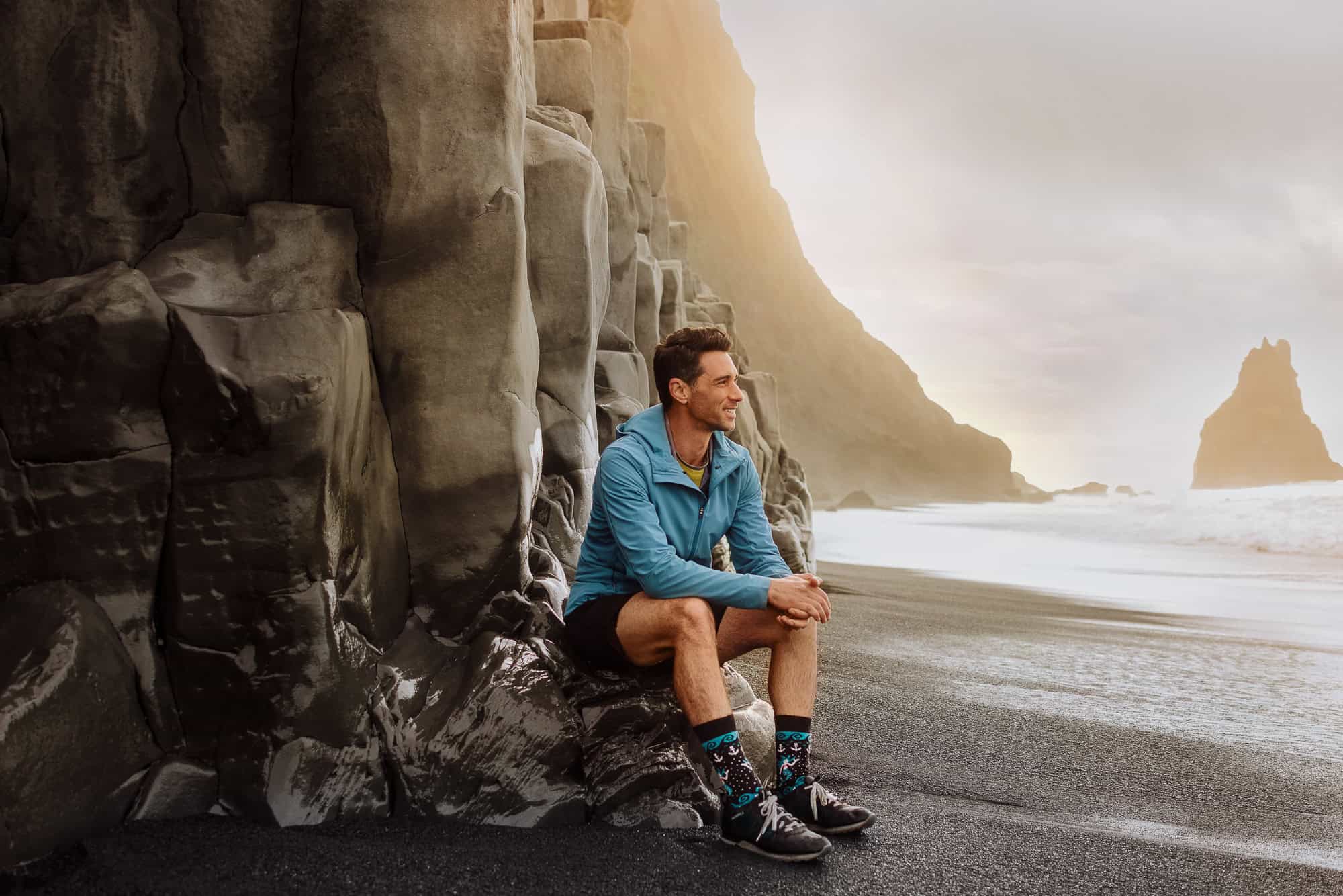 Jared Dillingham at Reynisfjara, the black sand beach in Iceland that eroded