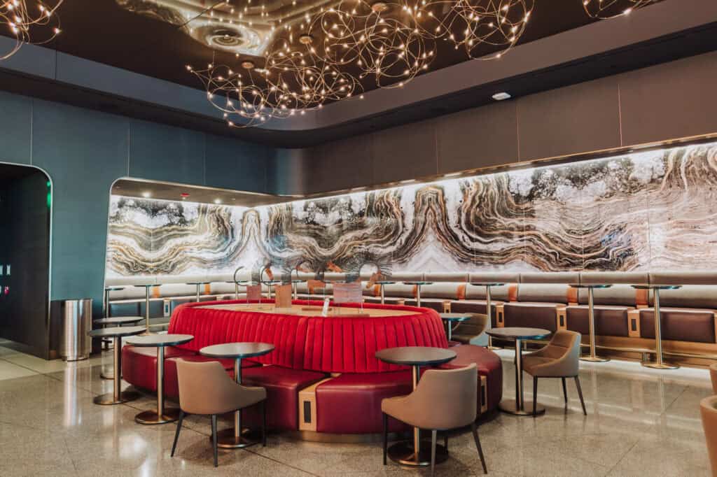 A seating area in the SLC new Delta Sky Club