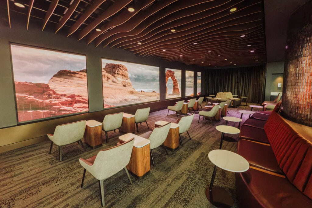 Unique digital immersion wall showcasing Utah's beauty at the SLC Delta Sky Club