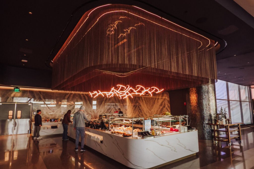 The food buffet at the SLC Delta Lounge