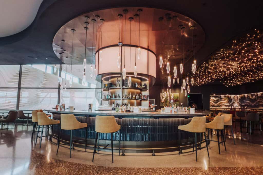 The round bar at the Salt Lake Delta lounge