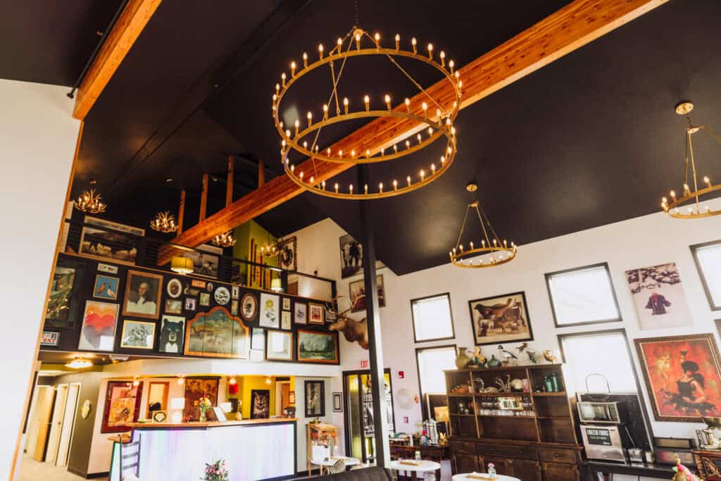 Inside the lobby of the Edith Hotel in White Sulphur Springs, Montana