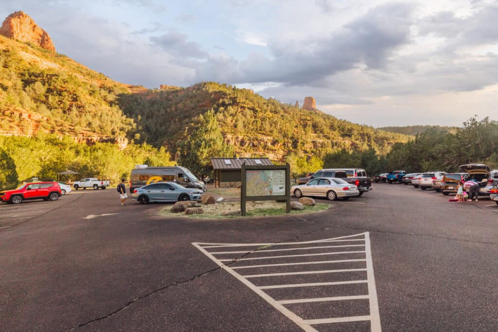 The parking area at Grasshopper Point in Sedona, Arizona