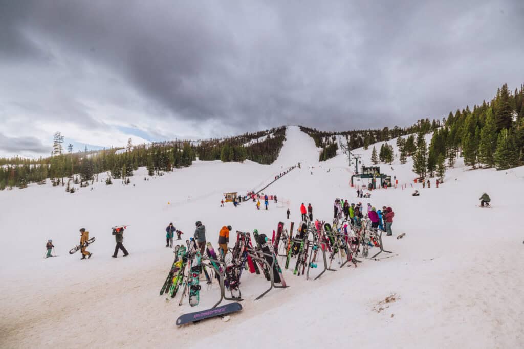 The ski racks and slopes at Showdown, a ski resort in Central Montana