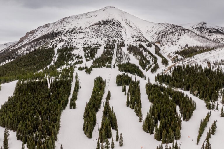 An aerial drone view of Teton Pass Ski area near Choteau, Montana